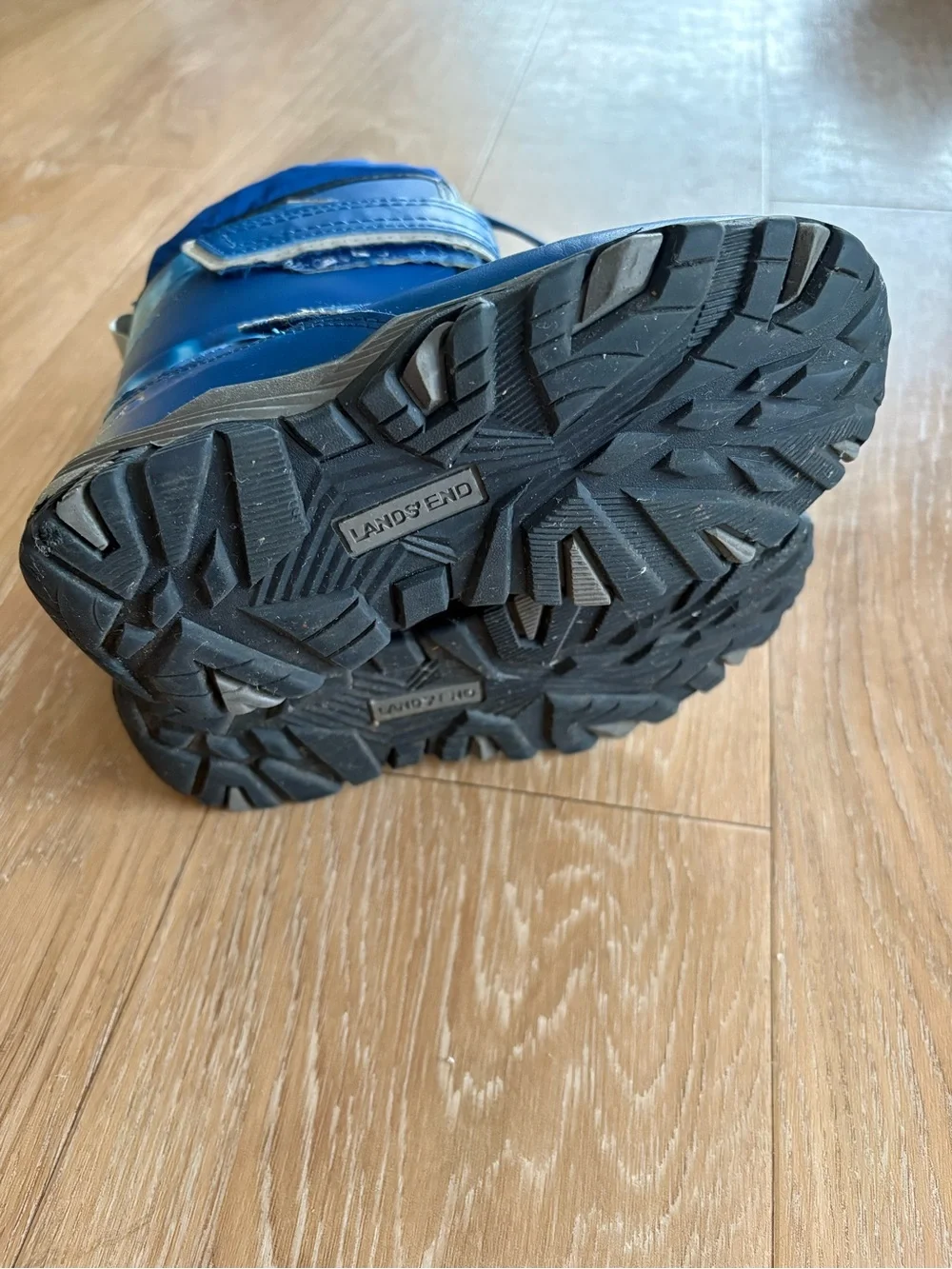 Lands' End Kids Blue Winter Rain & Snow Boots with Hook-and-Loop Straps Sz 13